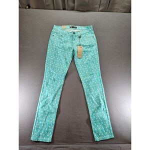 Levis 524 Too Superlow Skinny Jeans Aqua Turquoise Diamond Print Size 9M NWT